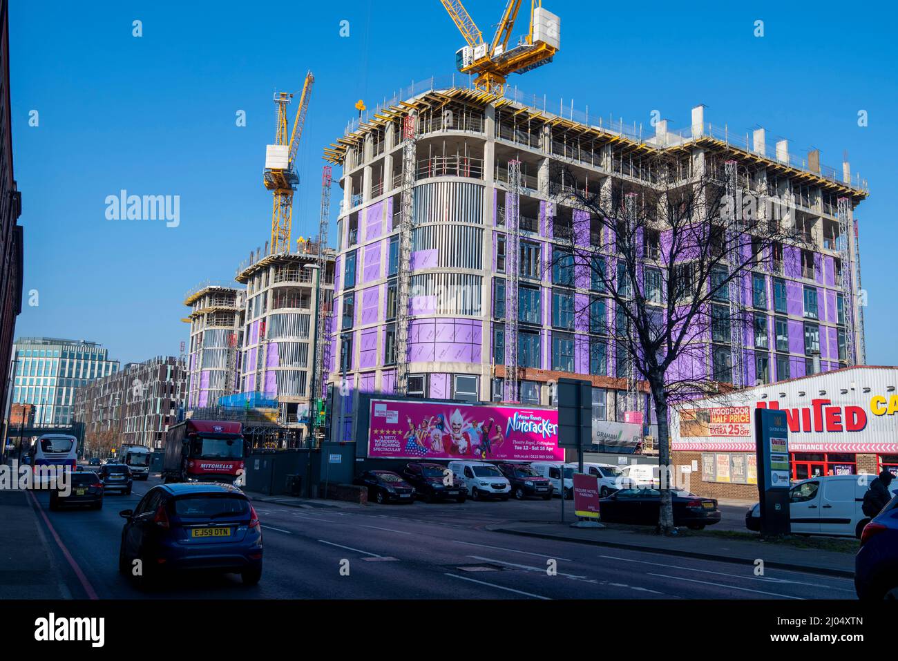 Apartment Buildings Under Construction on Queens Road in Nottingham City Centre, Nottinghamshire England UK Stock Photo