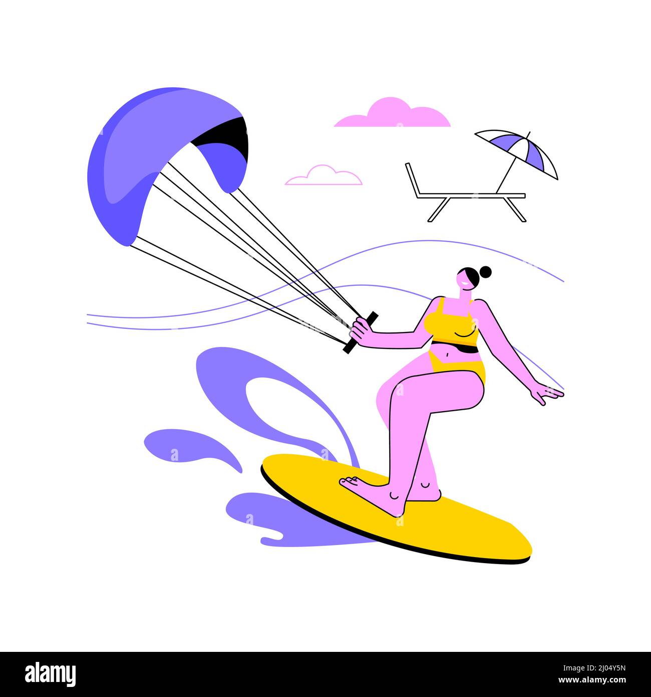 Kitesurfing abstract concept vector illustration. Kiteboarding