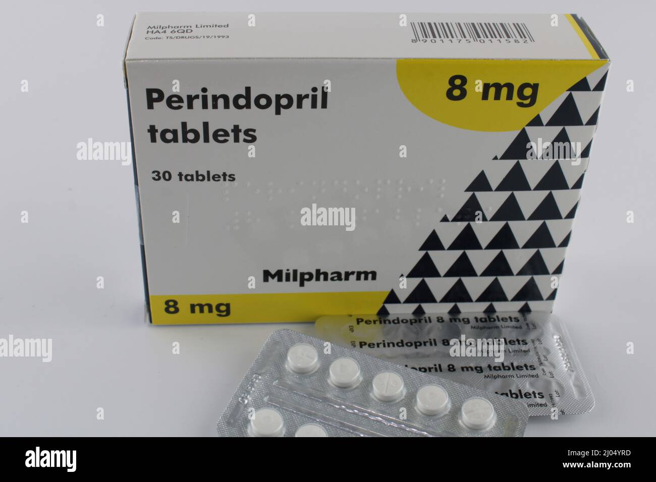 Box of Perindopril Tablets (8mg) prescribed to treat high blood pressure Stock Photo Alamy