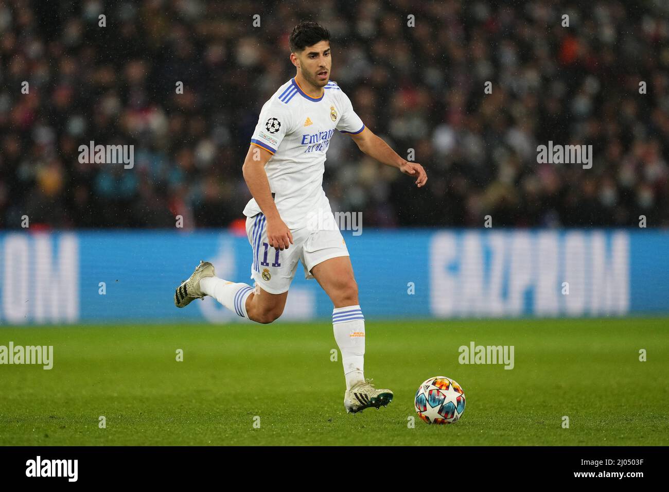 Marco Asensio of Real Madrid during the UEFA Champions League match between Paris Saint Germain and Real Madrid played at Parque des Princes Stadium on February 15, 2022 in Paris, Spain. (Photo by PRESSINPHOTO) Stock Photo