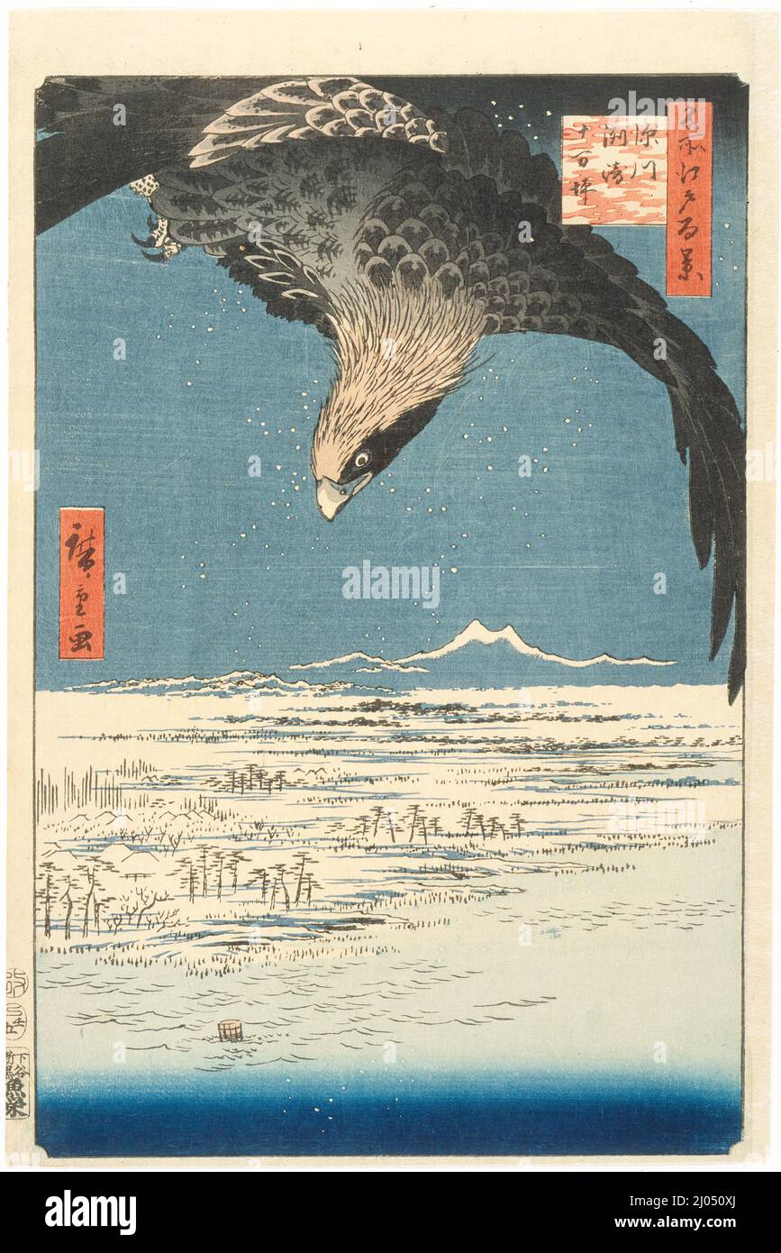 Susaki and the Jūmantsubo Plain near Fukagawa. Utagawa Hiroshige (Japan, Edo, 1797-1858). Japan, 1857, 5th month. Prints; woodblocks. Color woodblock print Stock Photo