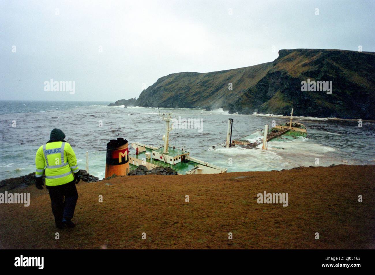 The time of the Braer oil disaster, in , Scotland, January 1993 Stock