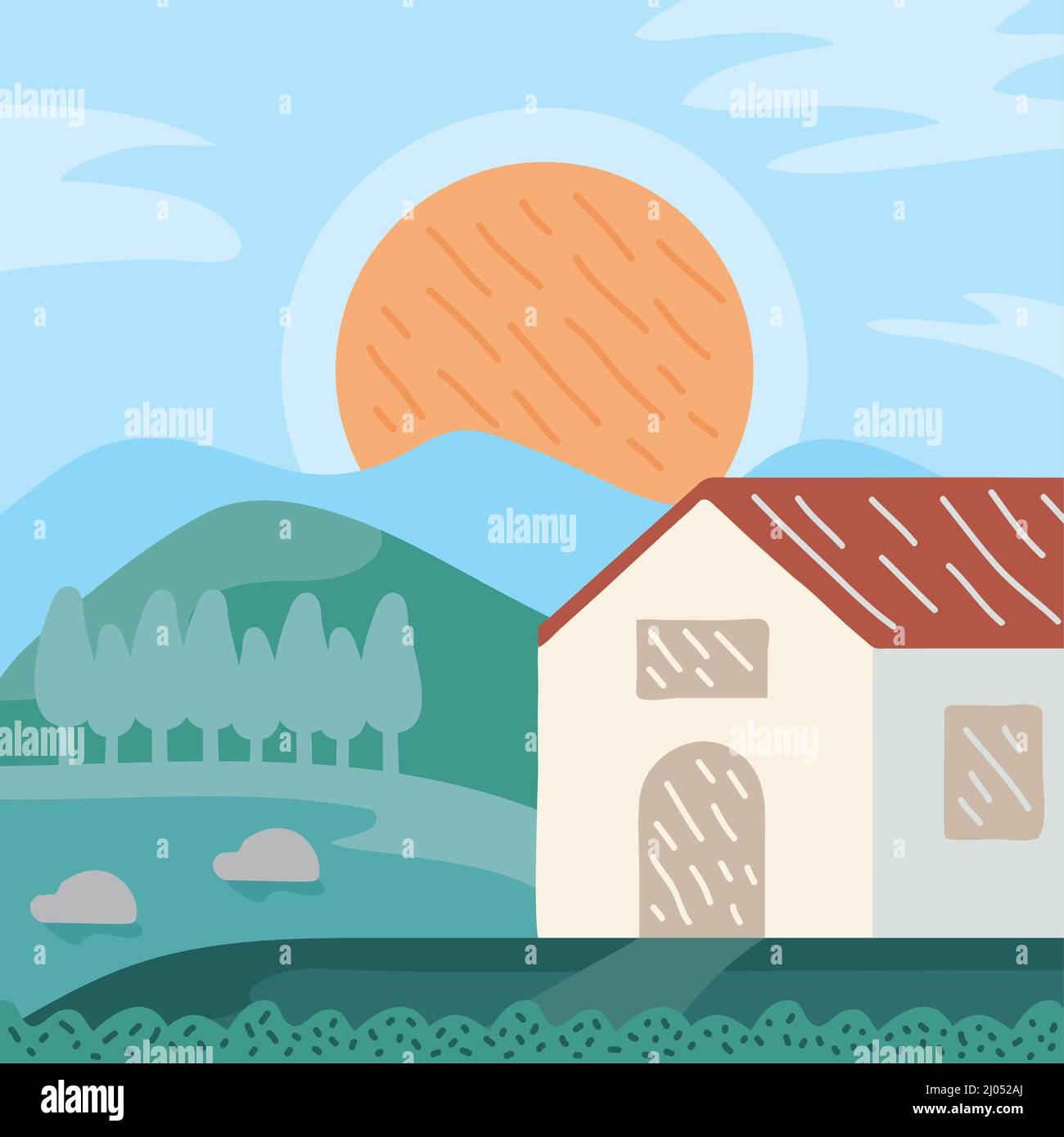 rural farm landscape with home Stock Vector Image & Art - Alamy
