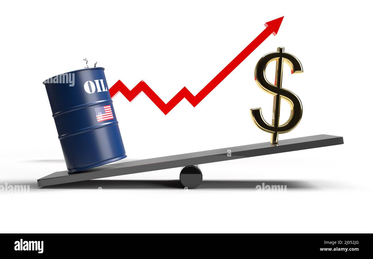 USA oil barrel and dollar sign price growth 3D rendering Stock Photo