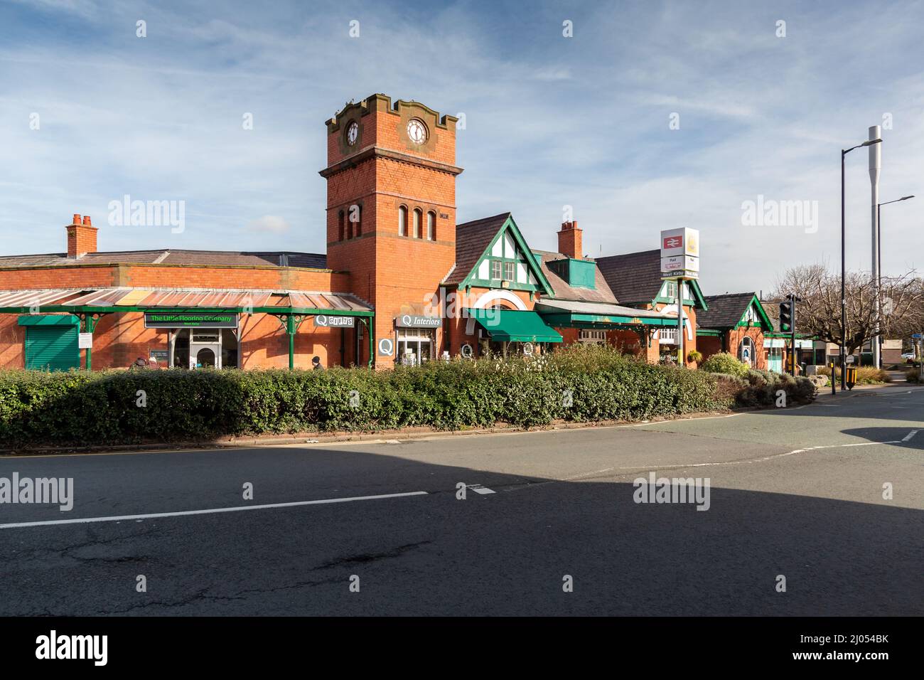 Wirral, UK: West Kirby railway station entrance, Grange Road. Opened in 1878 and rebuilt in 1896. Stock Photo