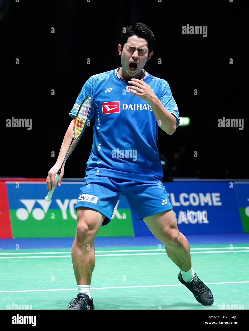 Japans Takuro Hoki and Yugo Kobayashi (not pictured) in action against Malaysias Man Wei Chong and Kai Wun Tee during day one of the YONEX All England Open Badminton Championships at the