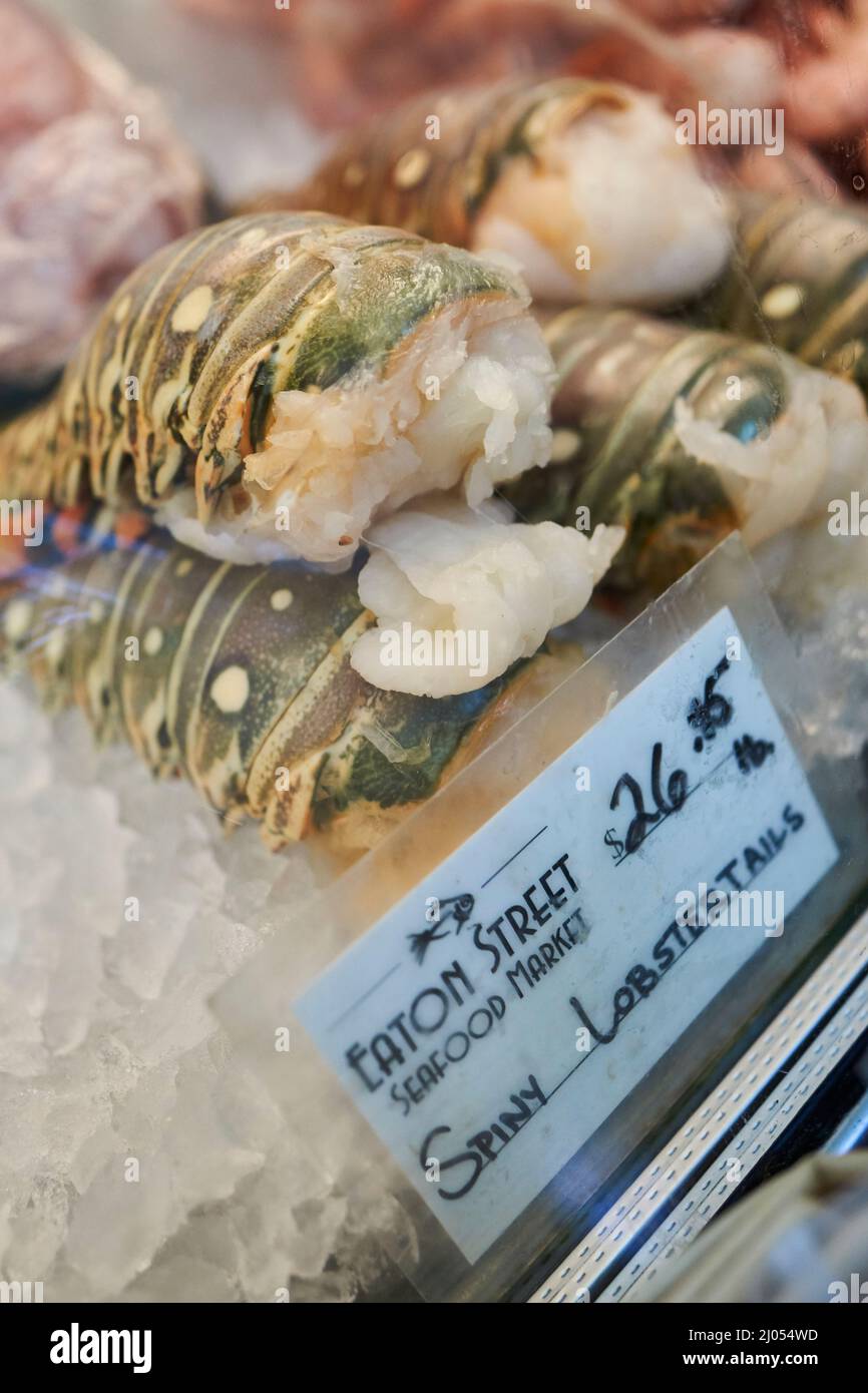 Spiny Lobster tails at Eaton Street Fish Market, Old Town, Key West, Florida Stock Photo