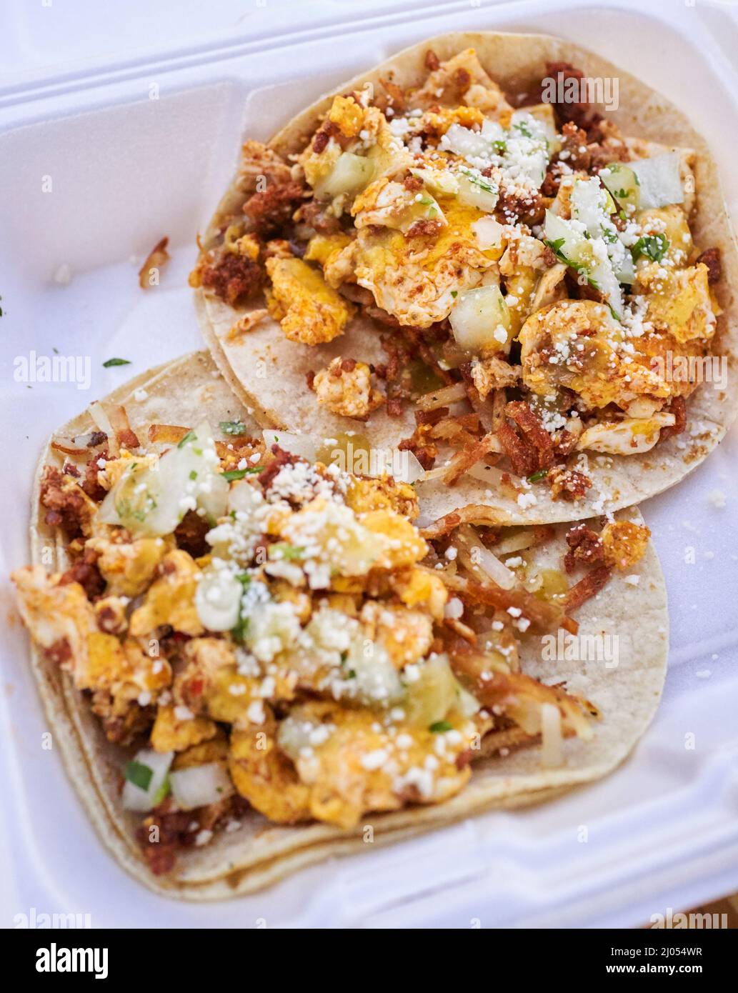 Breakfast Tacos to go in Key West, Florida, FL USA. Southern most point in the continental USA. Island vacation destination for relaxed tourism. Stock Photo