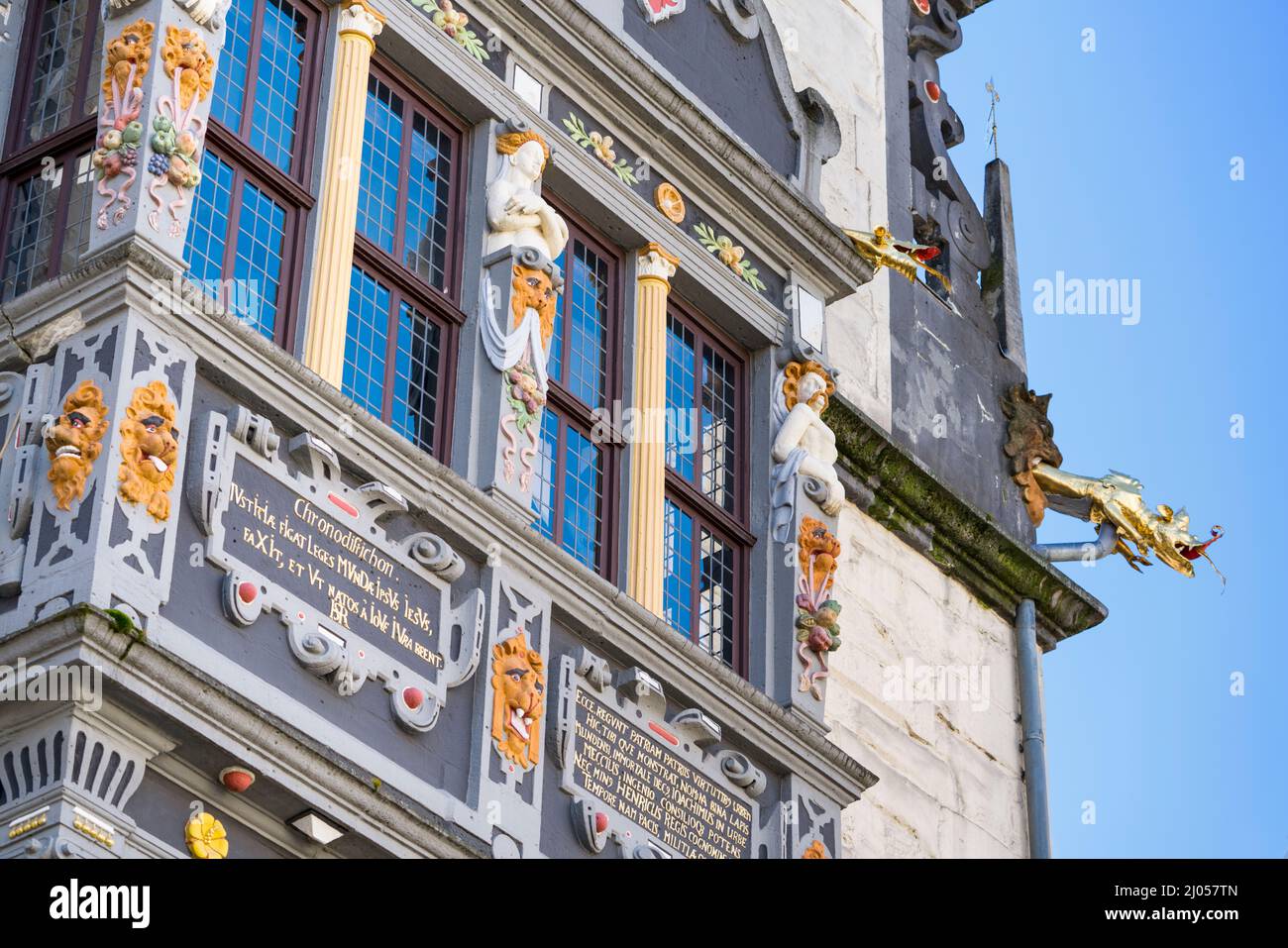 Dragon-headed gargoyle, facade of the town hall, Hannoversch Münden, Lower Saxony, Germany, Europe Stock Photo