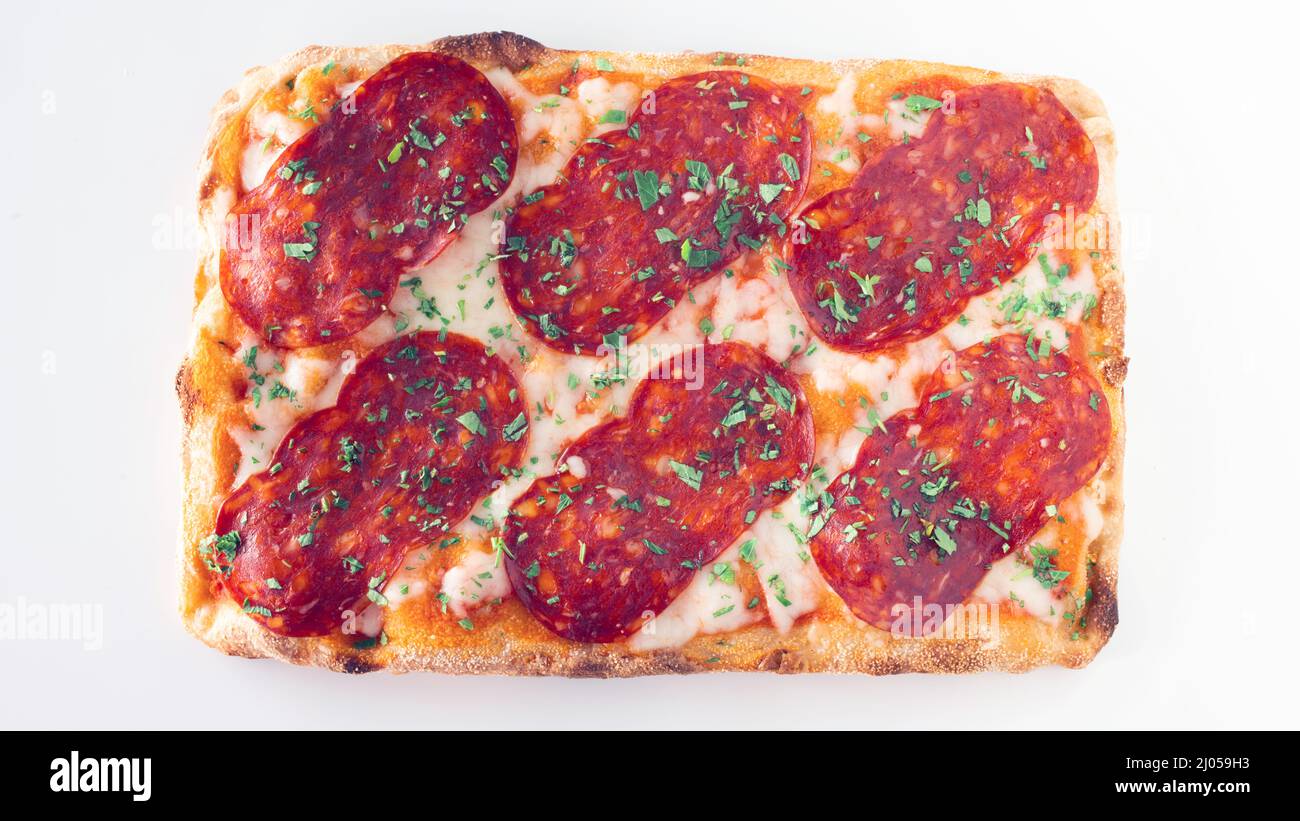 Sour dough Pizza A Taglio isolated on white background Stock Photo