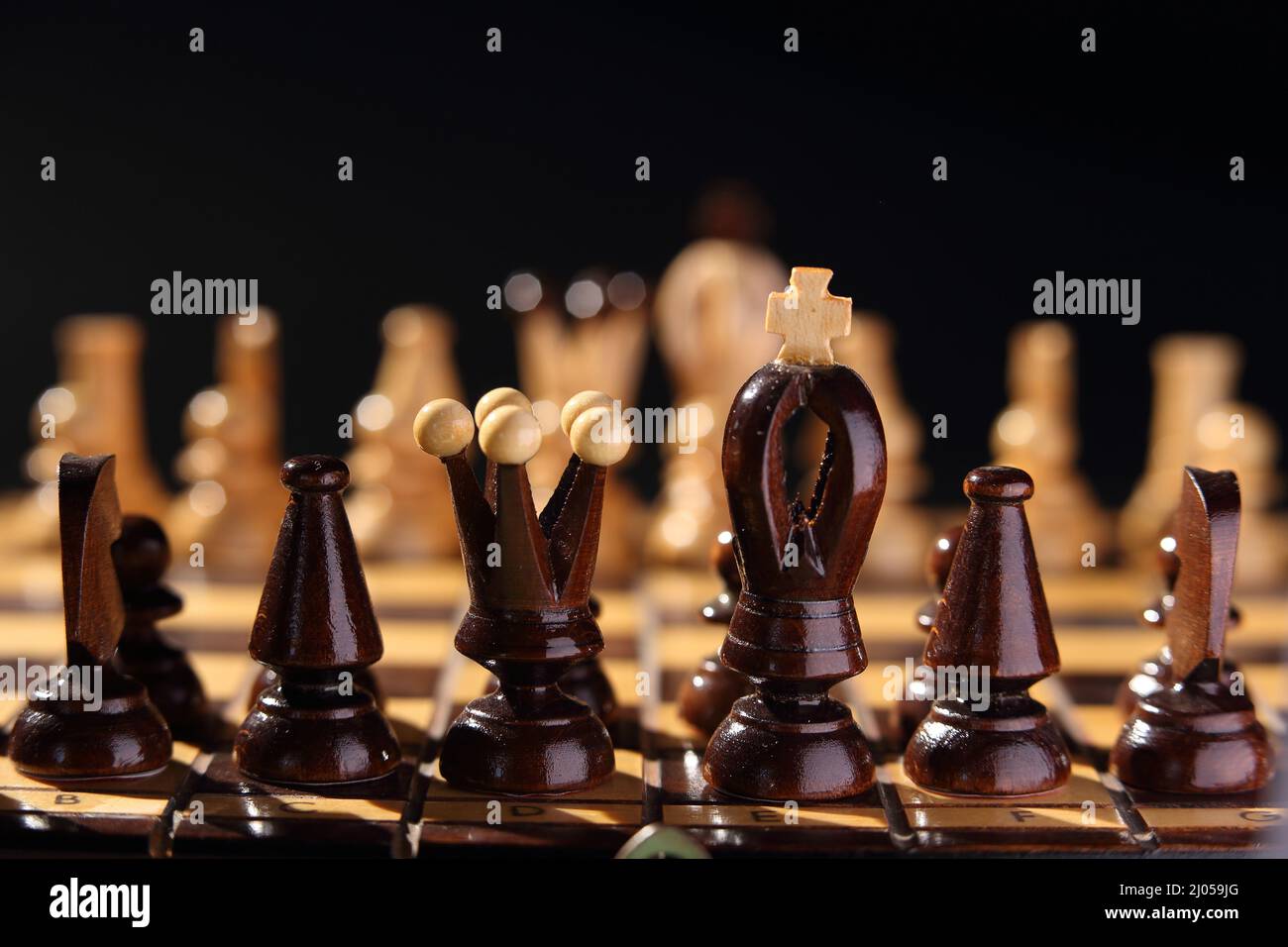 chessboard and wooden chess game Stock Photo