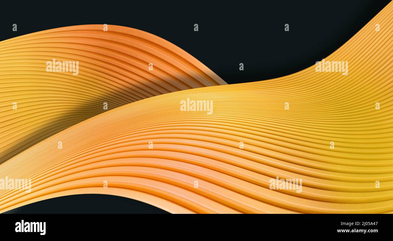 Illustration of beautiful abstract yellow wave on a black background ...