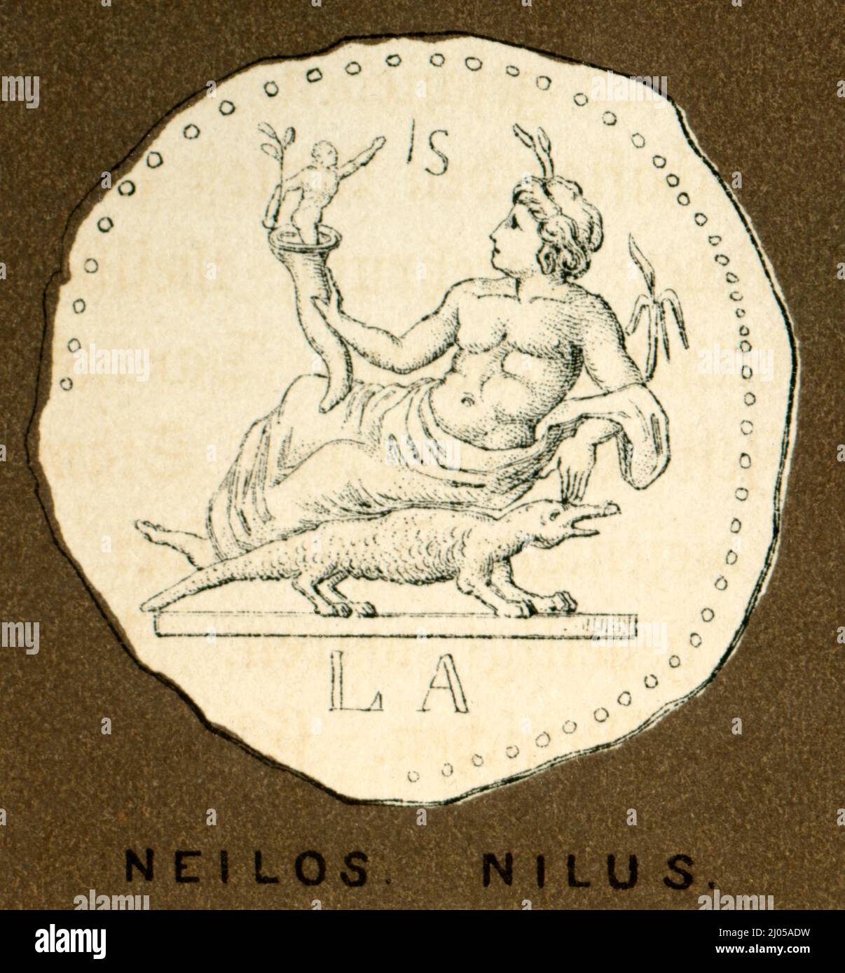 Europa, Afrika, Griechenland, Ägypten, Neilos, Flussgott des Nils, ägyptischer Charakter in der griechischen Mythologie,  der heilige Stier von Memphis, Motiv aus : Der Tempel , Die Mythologien der vorzüglichsten Culturvölker bis zum Christentum , von Johannes Minckwitz, Alfred Oehmigke´s Verlag, Leipzig, 1880 .  /  Europe, Africa, Greece, Egypt, Nilos ( Neilos ) , the god of Nile river, Egyptian character in the Greek mythology , image from : The Temple, Mythologies of the most exquisite cultural peoples up to Christianity , by Johannes Minckwitz, publishing house Alfred Oehmigke, Leipzig, 18 Stock Photo