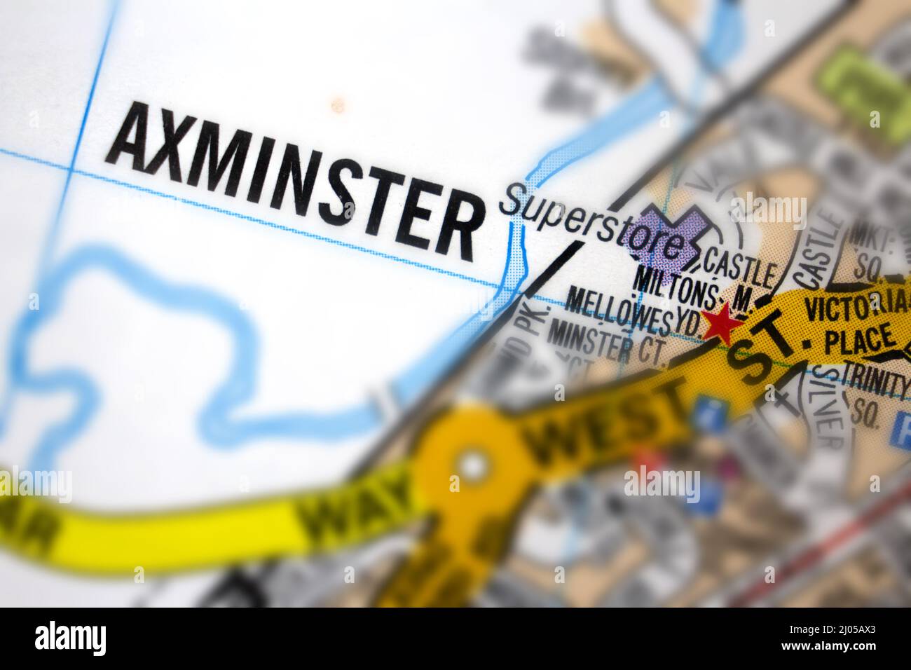 Axminster Devon, United Kingdom colour atlas map town plan and