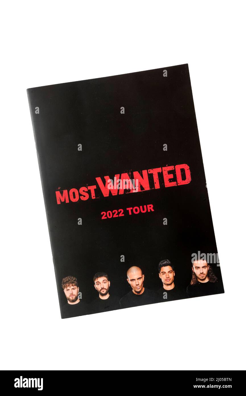 Programme for the 2022 Most Wanted Tour by boy band The Wanted. Stock Photo