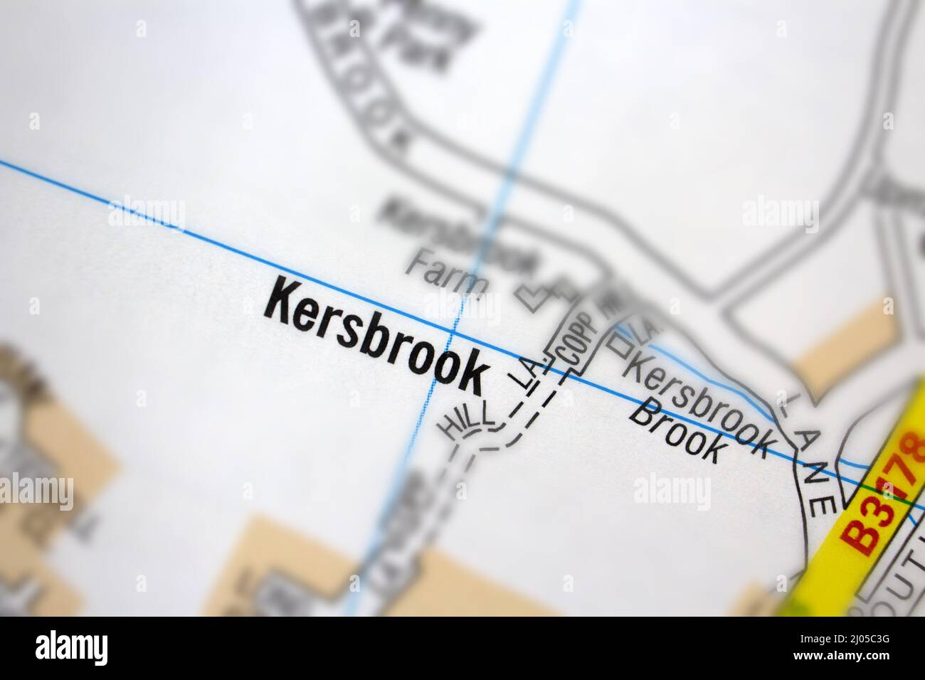 Kersbrook village Devon, United Kingdom colour atlas map and town