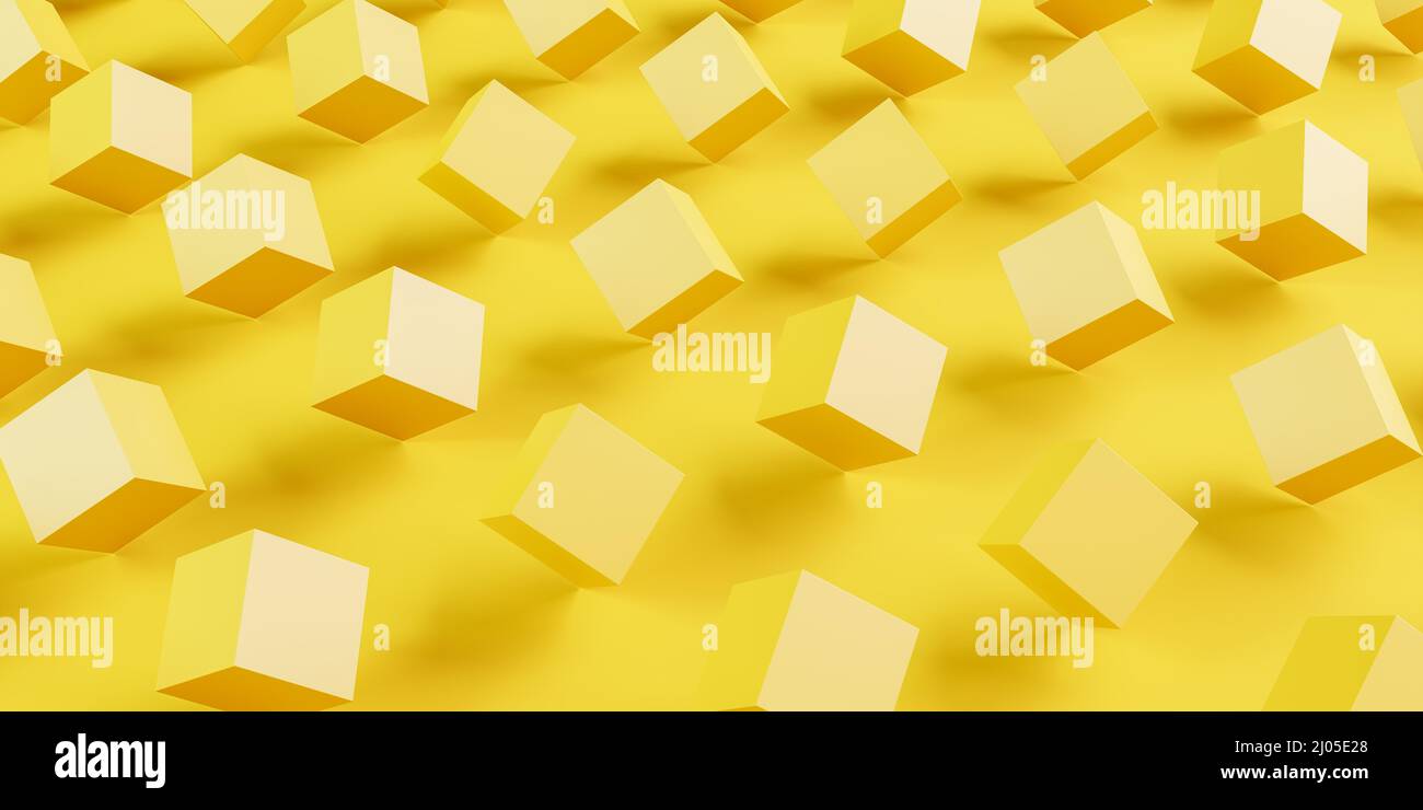 Abstract background: Yellow cubes balancing on a  yellow plane. Stock Photo