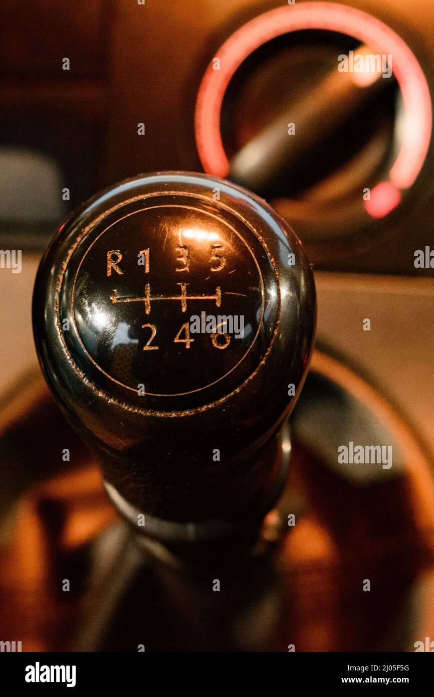 A Car Transmission Red Stick Shift with 6 Six Gears, Sport Car, Supercar  Stock Photo - Alamy