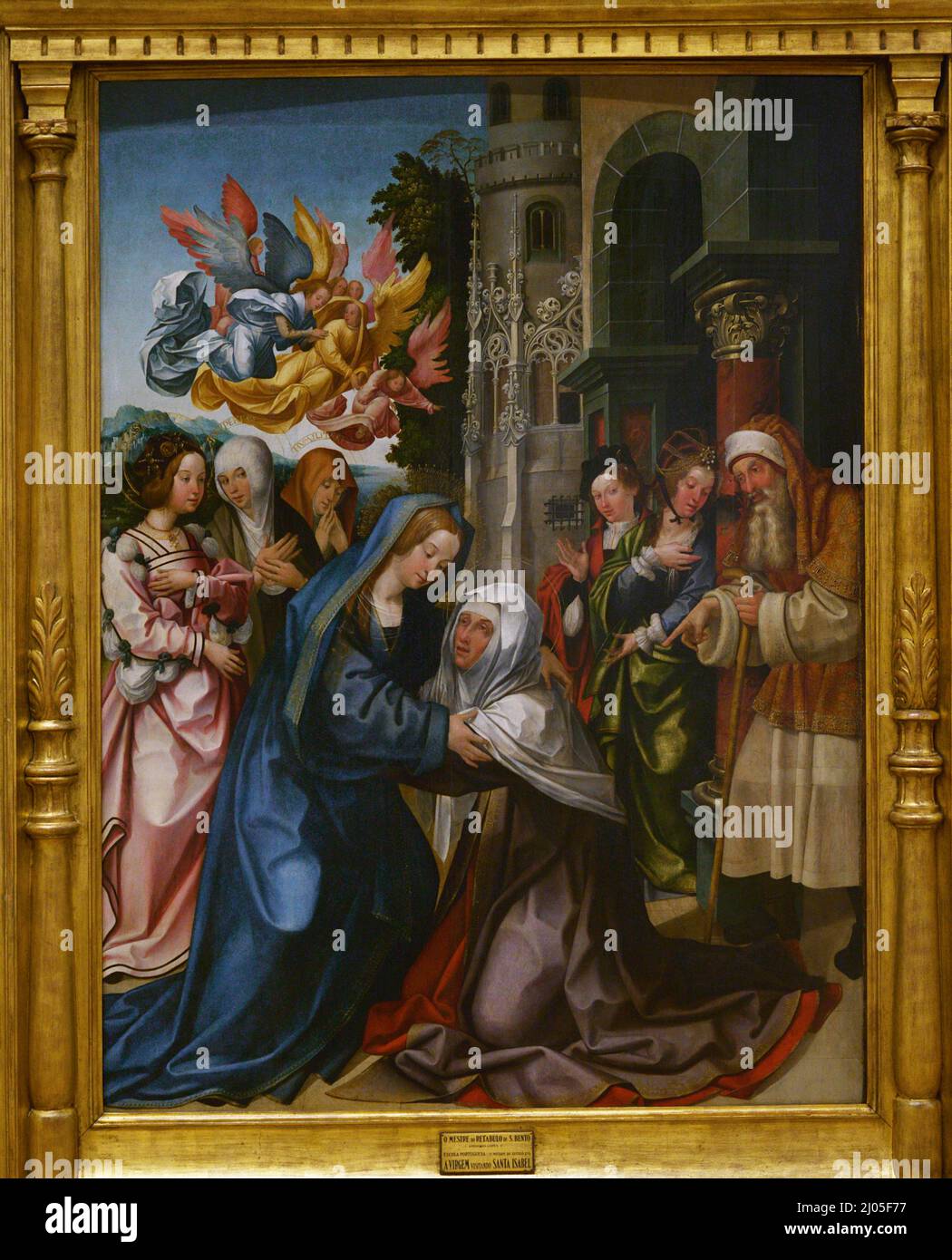 Gregório Lopes (active 1513-1550) and Jorge Leal (active 1513-1525). Portuguese painters. 'The Visitation', 1520-1525. Oil on oak panel. It belongs to the group of paintings of the altarpiece of Sao Bento, from the convent of the same name in Lisbon, where it comes from. Originally it was in the Convent of Sao Francisco da Cidade, Lisbon. National Museum of Ancient Art. Lisbon, Portugal. Stock Photo