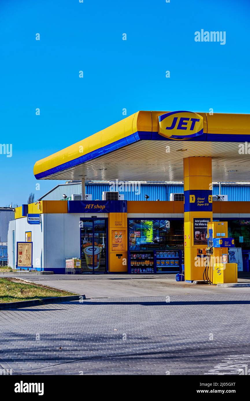 Berlin, Germany March 11, 2022 View to a Jet Group gas station Stock