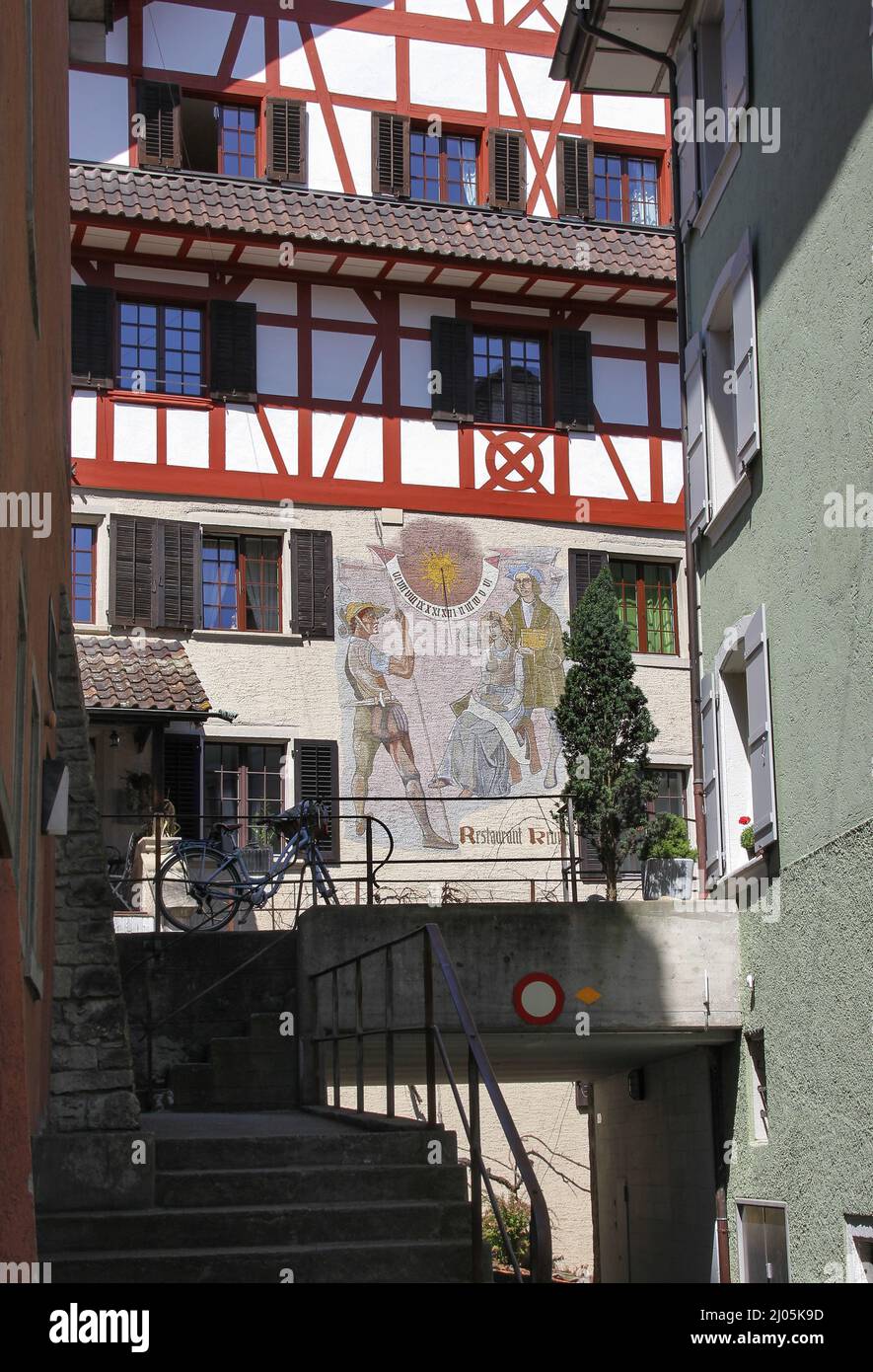 Baden, Switzerland April 24, 2015 Swiss old town Baden with