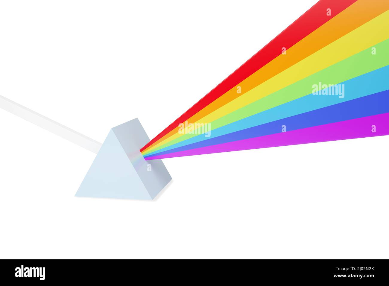 Abstract representation of a ray of light hitting a prism and dispersing into a spectrum of colors. 3d illustration. Stock Photo