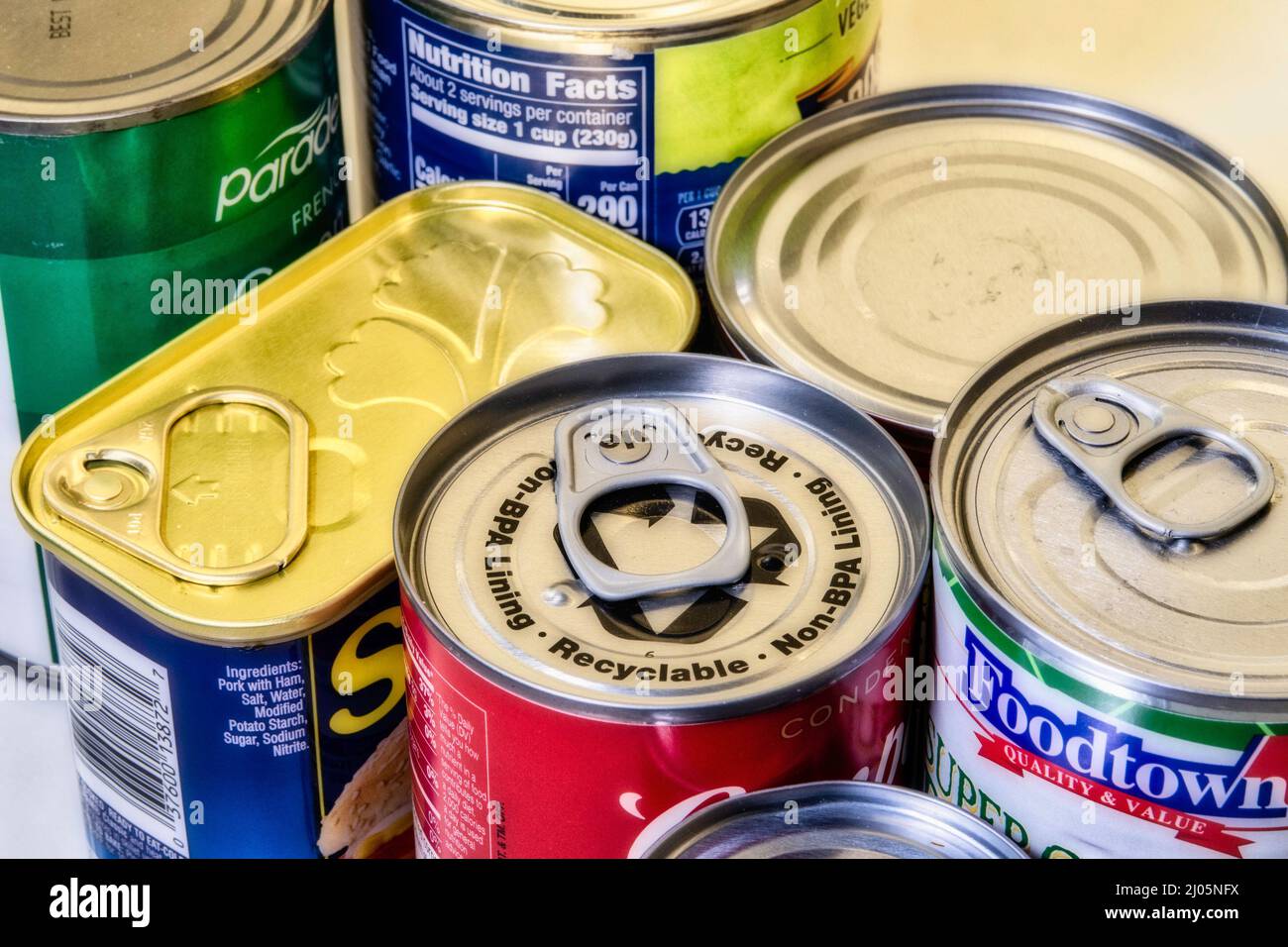 Canned goods in a household pantry, 2022, USA Stock Photo Alamy