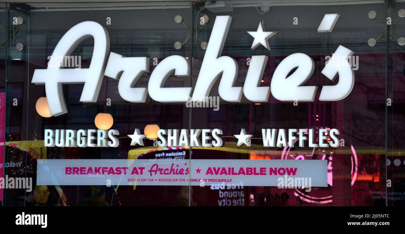 Exterior sign of Archies, an Americanstyle milkshake diner in central