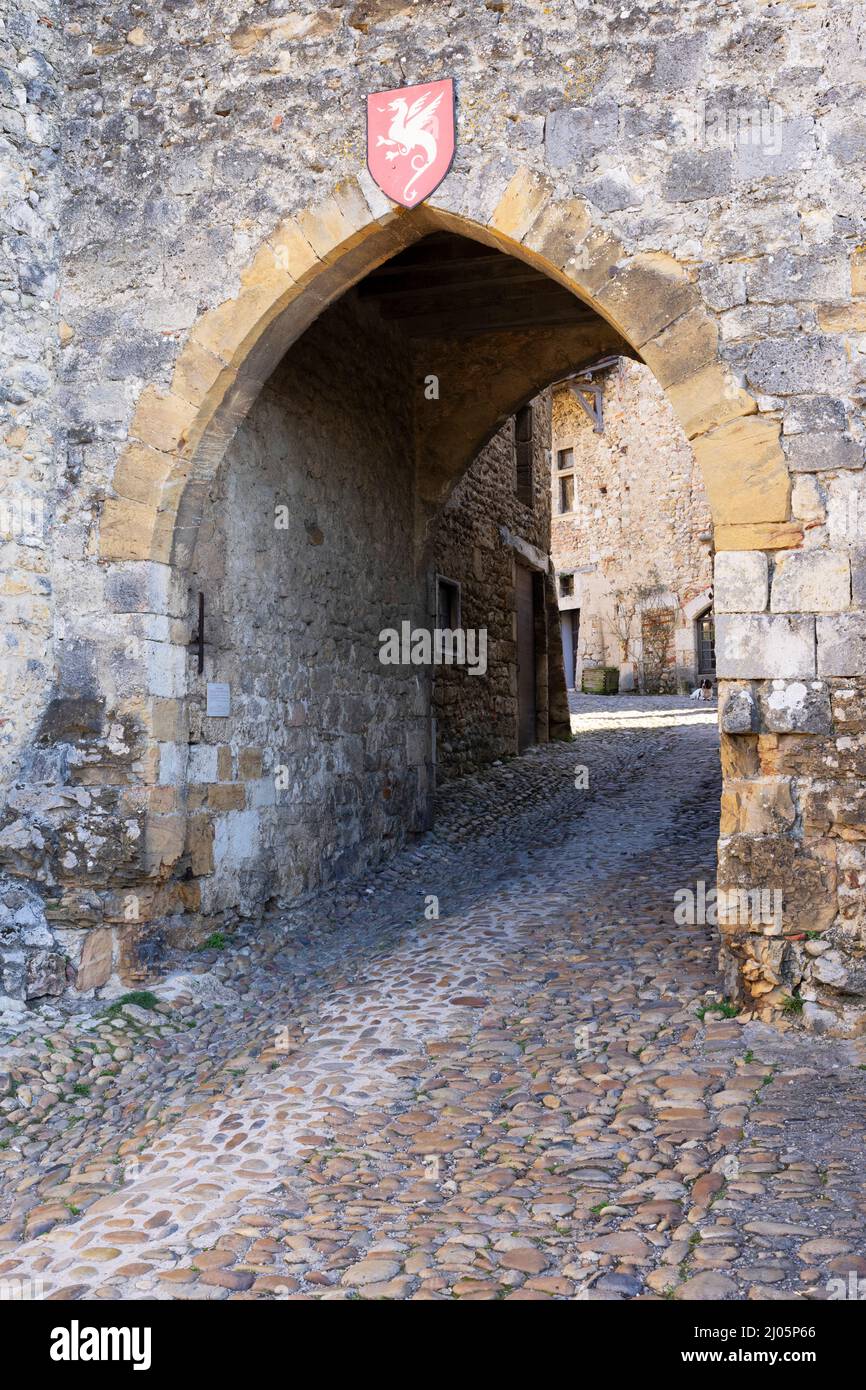 Gateway to Perouges, one of the most beautiful villages in France. Stock Photo