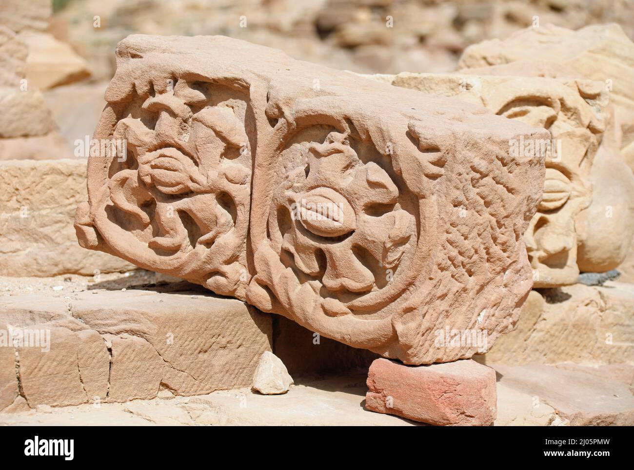 Carved stone remains at Petra in Jordan Stock Photo