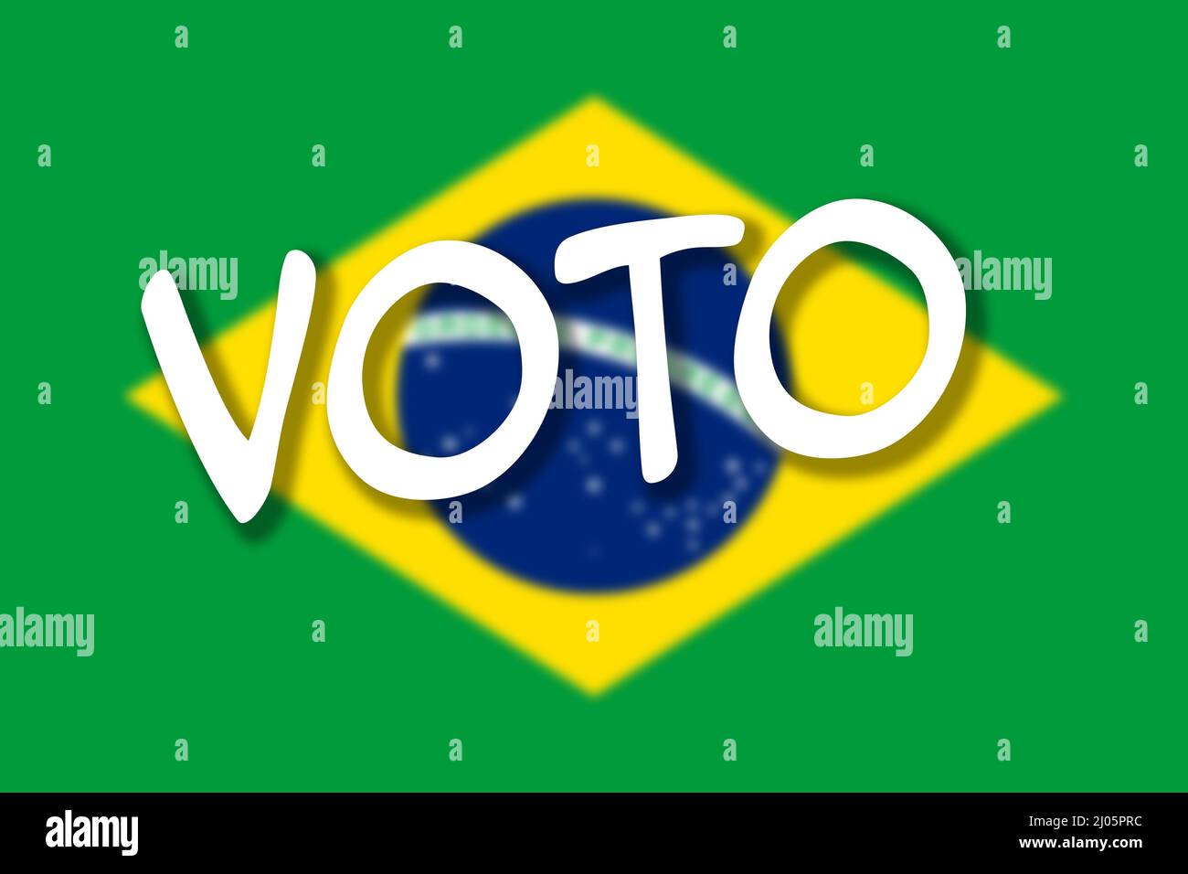 Flag of Brazil with text - VOTO - meaning VOTE in Portuguese. Stock Photo