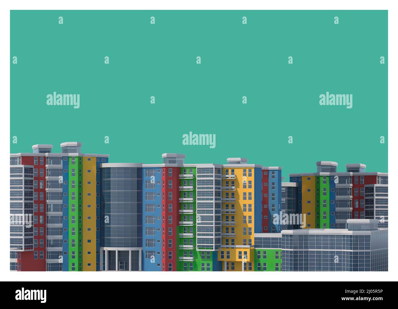 3d render design of colorful buildings on green isolated background ...