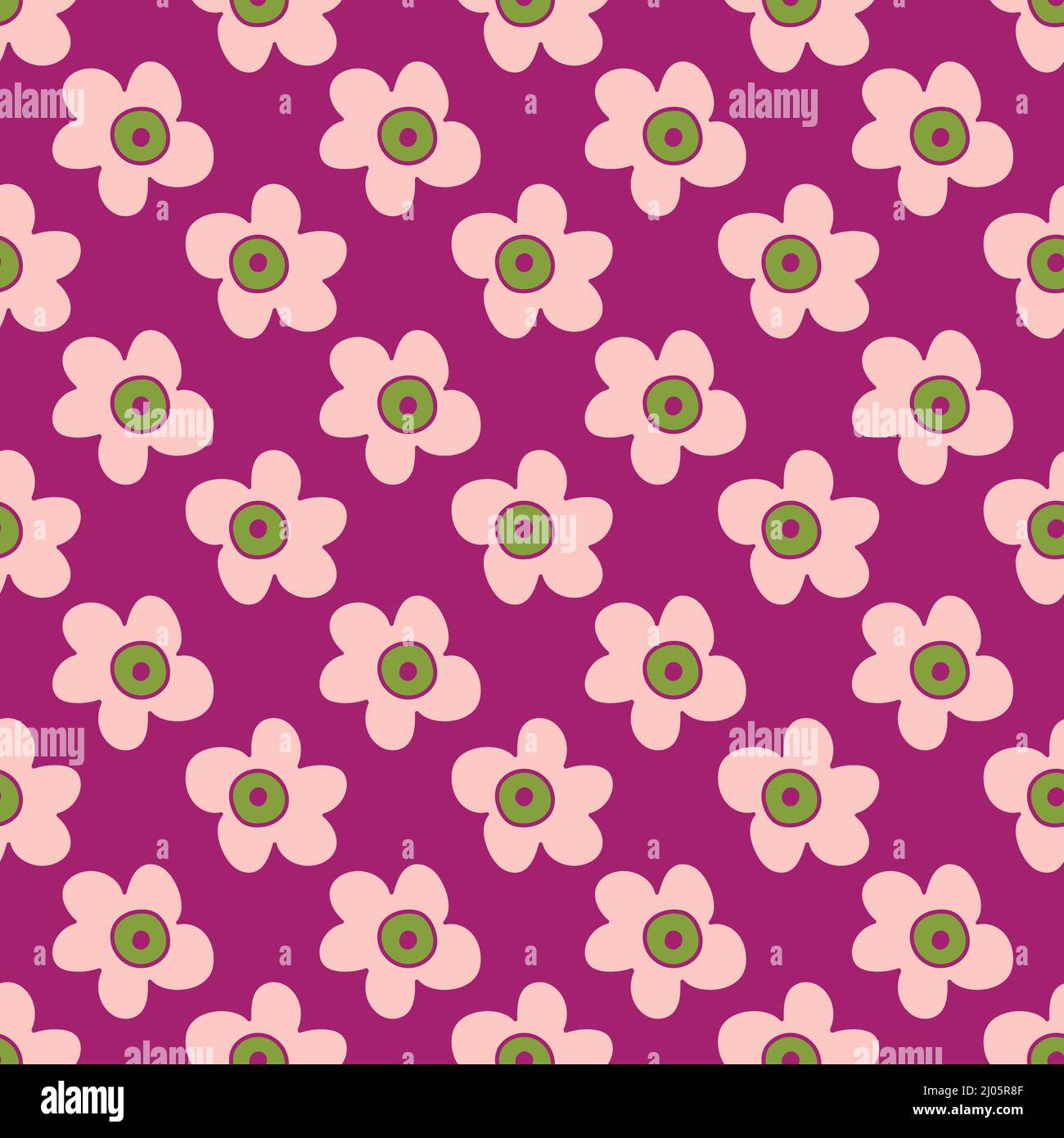 White flowers on purple background. Seamless, repeated pattern. Stock Vector