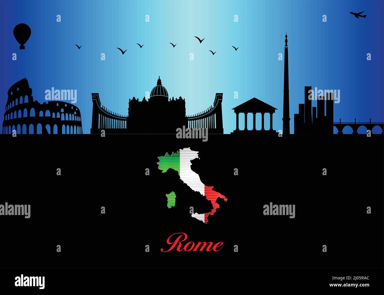 Rome City Skyline Silhouette Illustration Town In Blue Background