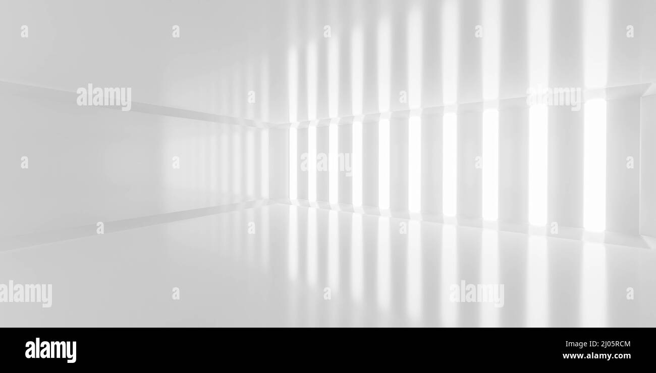 empty modern white studio room with glossy floor and reflections 3d ...