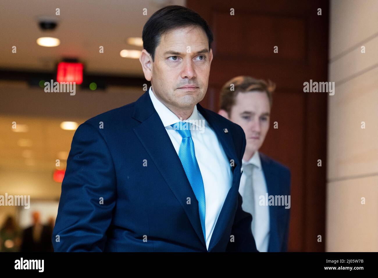 UNITED STATES - MARCH 16: Sen. Marco Rubio, R-Fla.,  is seen in the U.S. Capitol before a closed briefing on the Russia invasion of Ukraine on Wednesday, March 16, 2022. (Tom Williams/CQ Roll Call/Sipa USA) Stock Photo