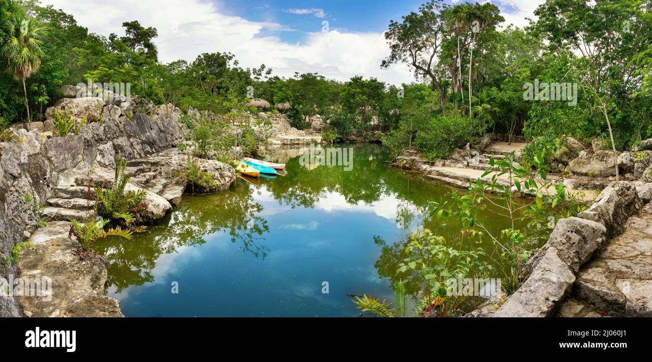 Panorama photo of cenote in Mexico Stock Photo