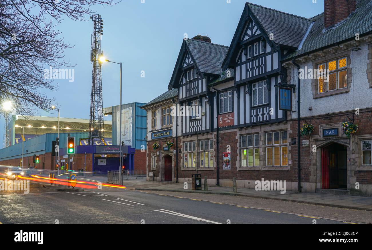 The Prenton Park Pub, Borough Road, Birkenhead adjacent to Tranmere Rovers Football Ground of the same name. Image taken in March 2022. Stock Photo