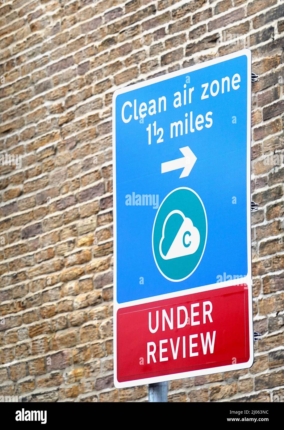 A Clean Air Zone sign in New Mills, Derbyshire Stock Photo