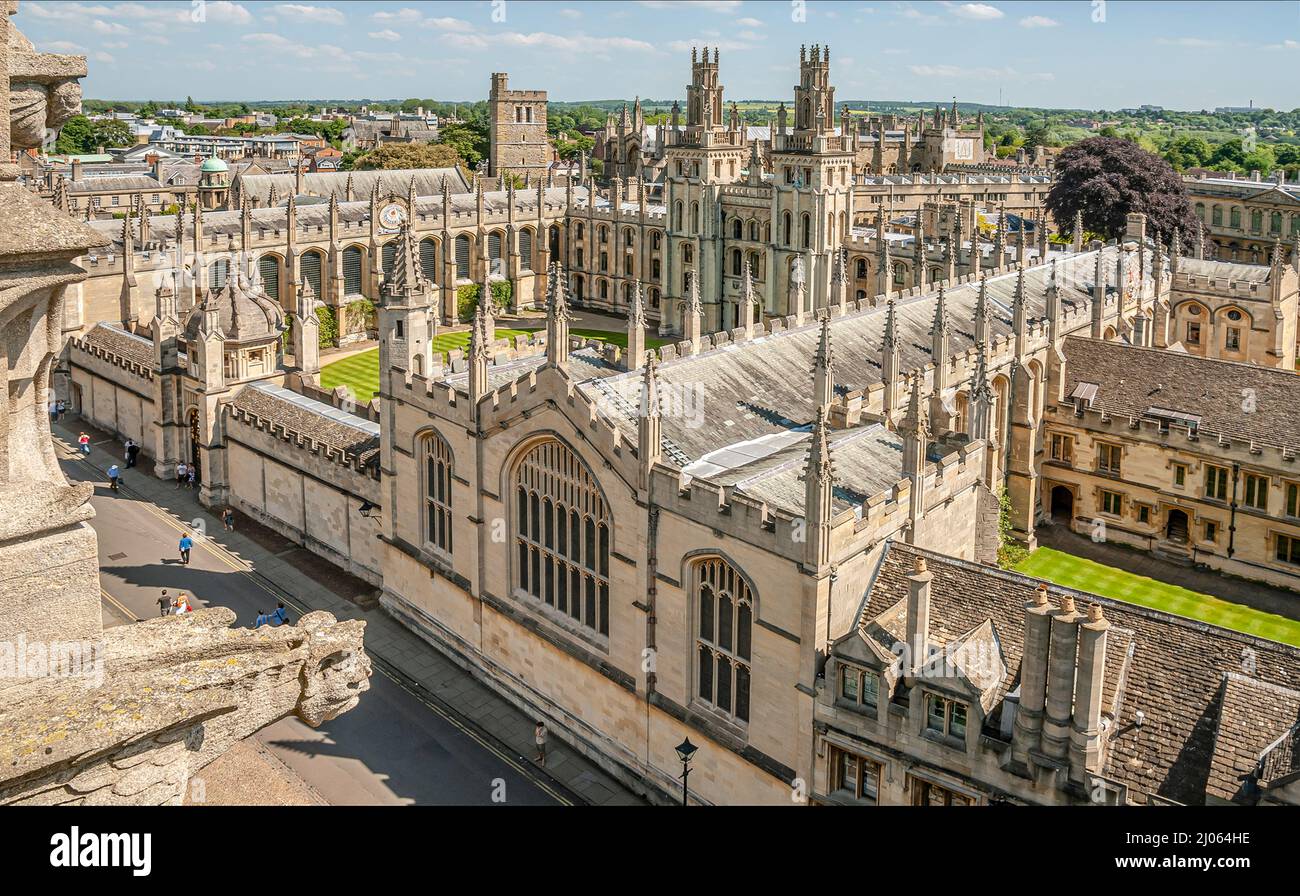 All Souls College and medieval city center of Oxford, Oxfordshire, England Stock Photo