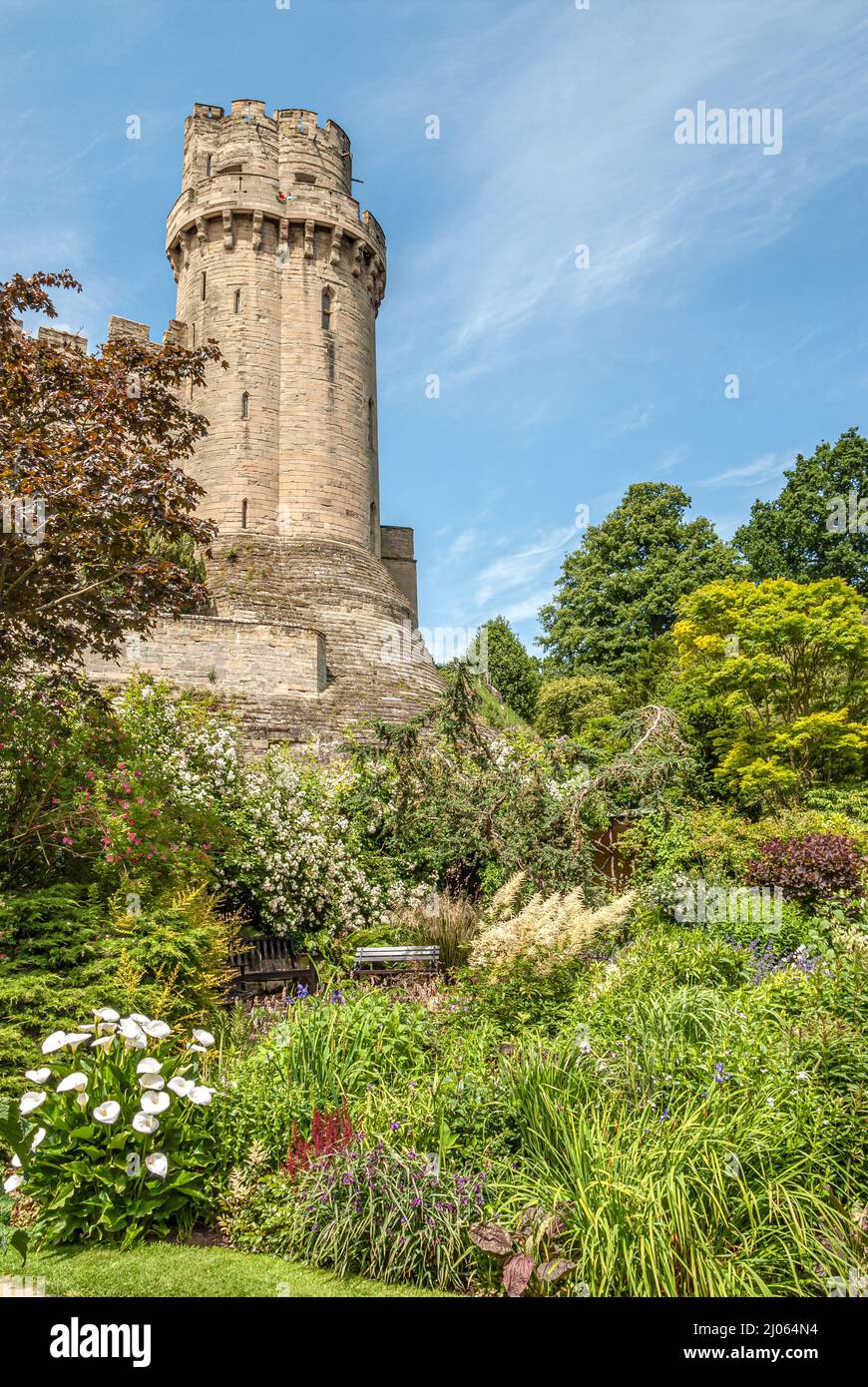 Mill Garden just below the Caesars Tower of Warwick Castle in Warwick, Warwickshire, England Stock Photo