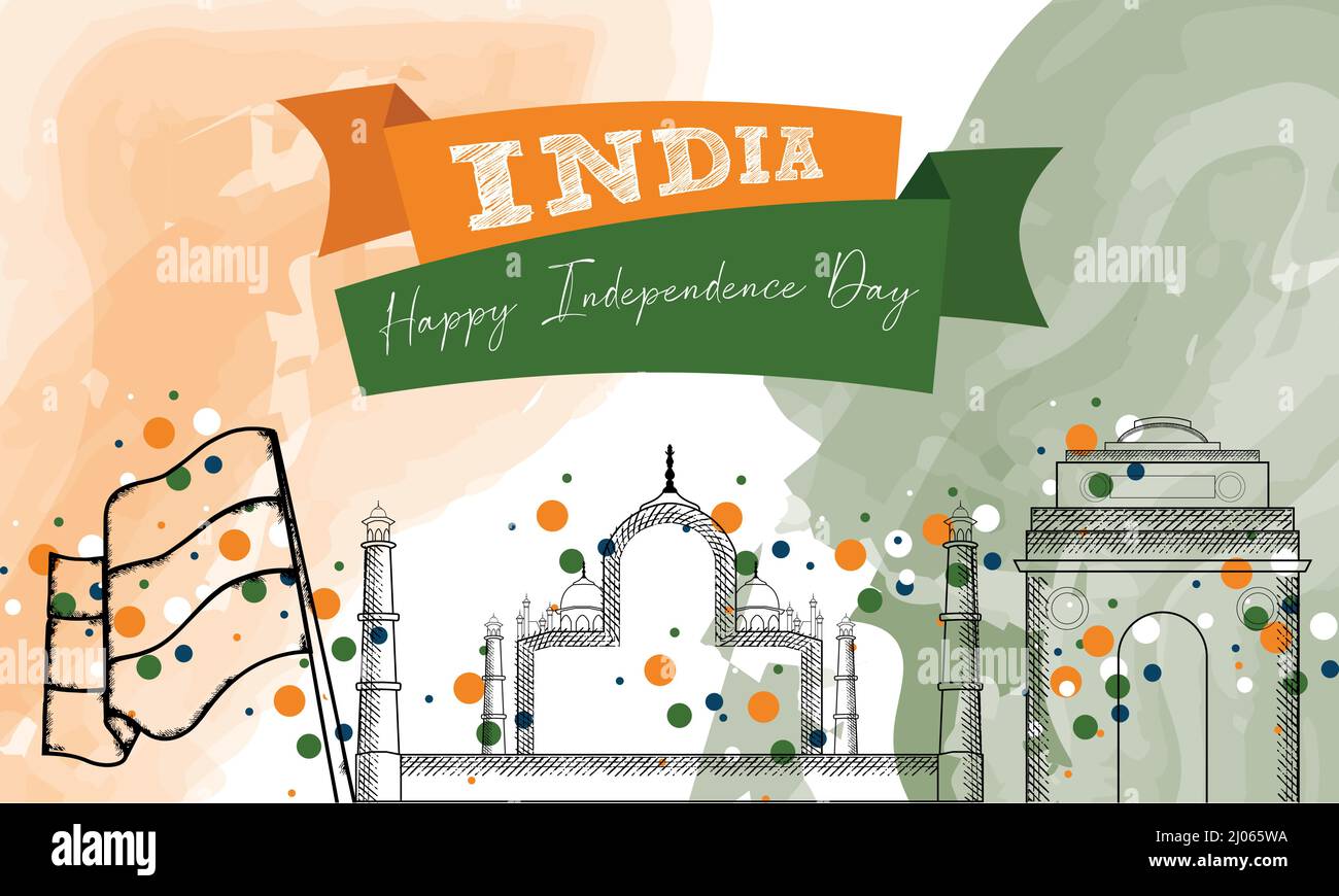 Silhouette of Taj mahal on a colored happy india independence day ...