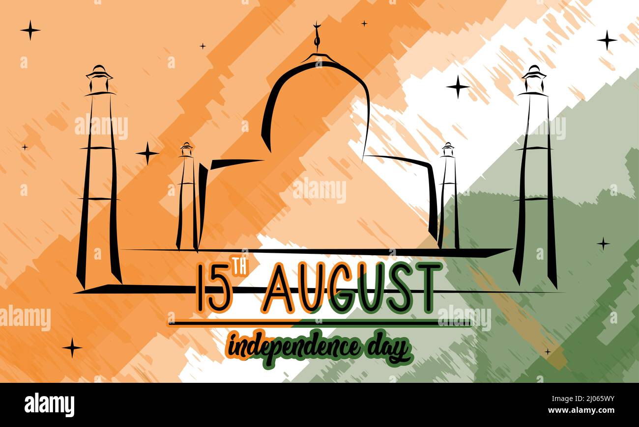 Isolated outline of taj mahal on a colored happy india independence day ...