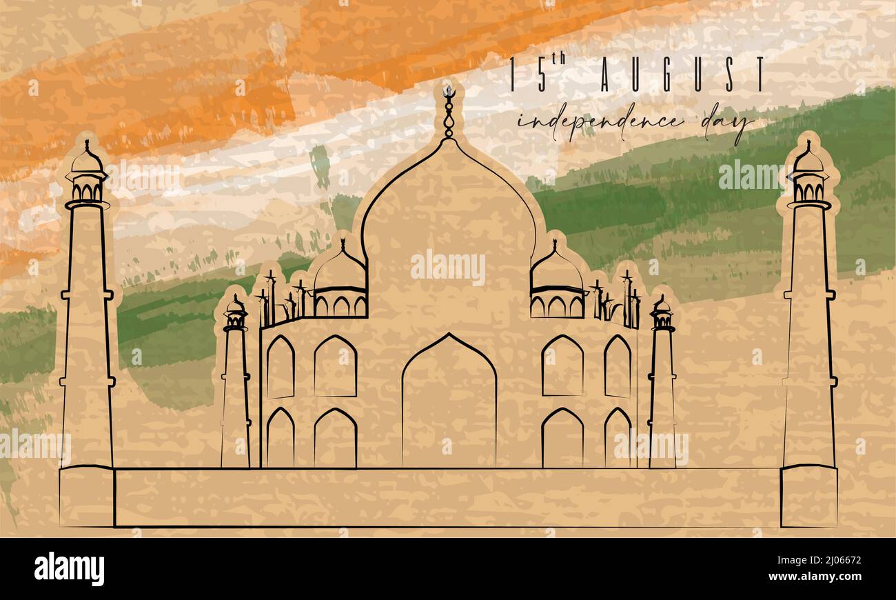 Silhouette of Taj mahal on a colored happy india independence day ...