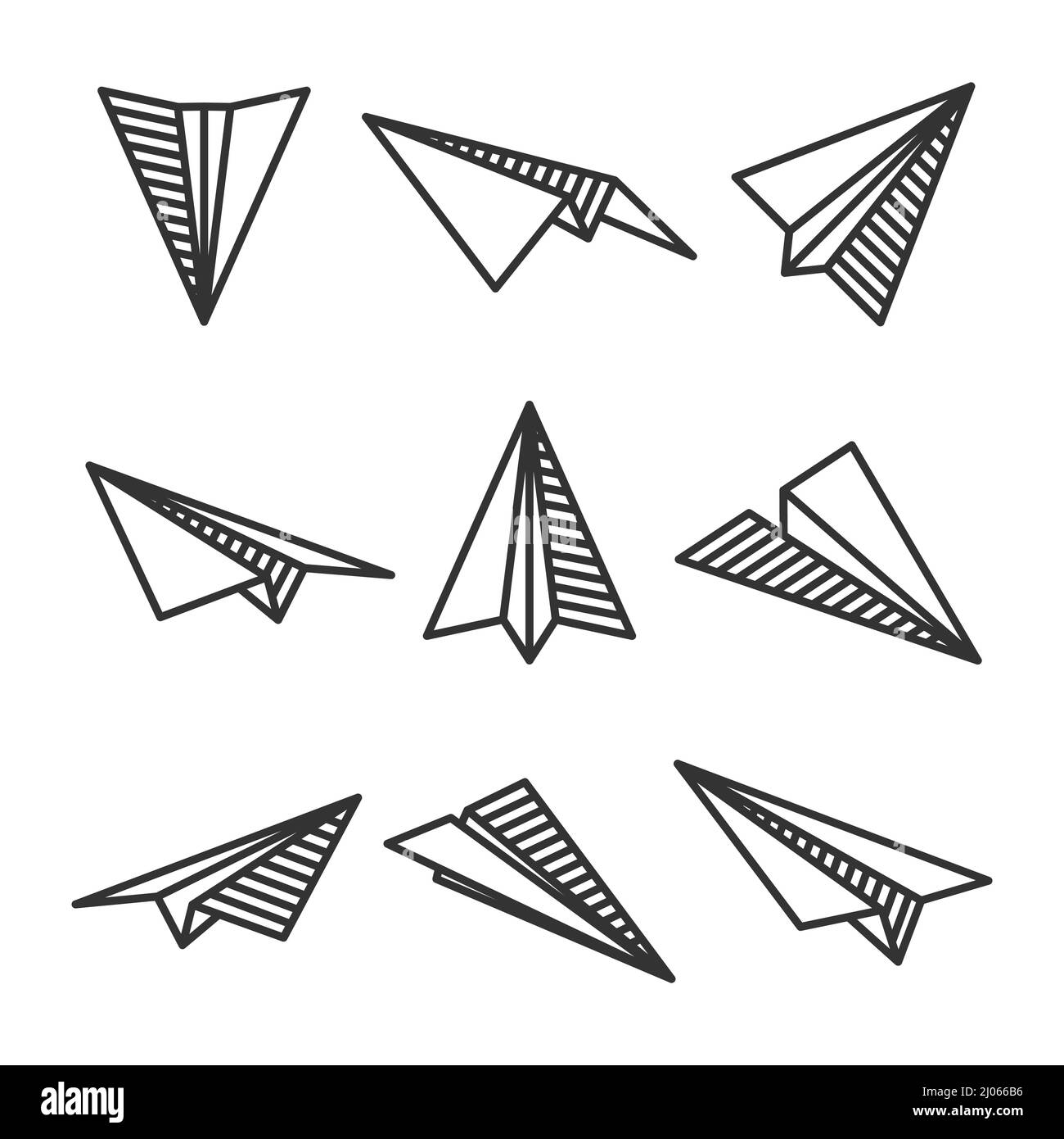 Various hand drawn paper planes. Black doodle airplanes. Aircraft icon ...