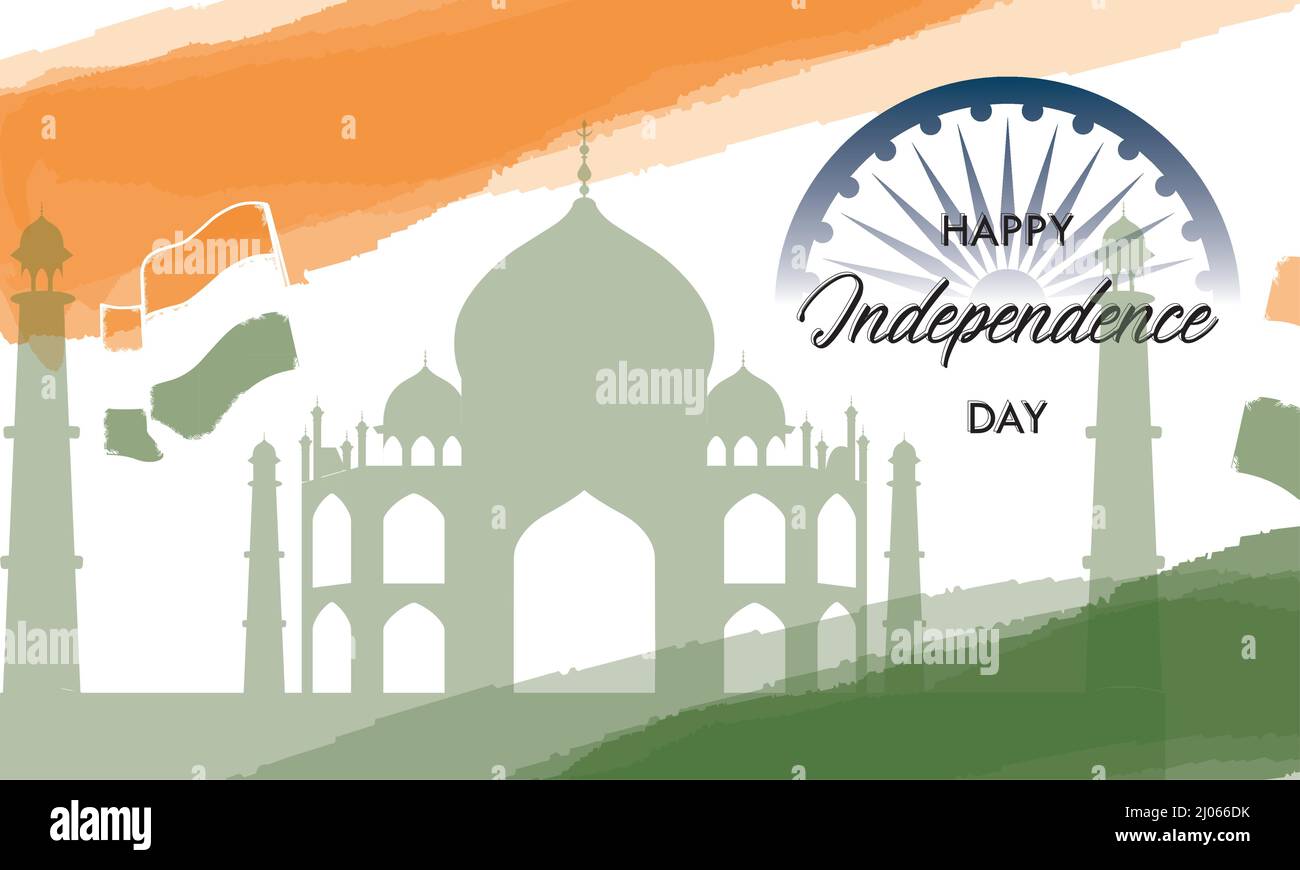 Silhouette of Taj mahal on a colored happy india independence day ...