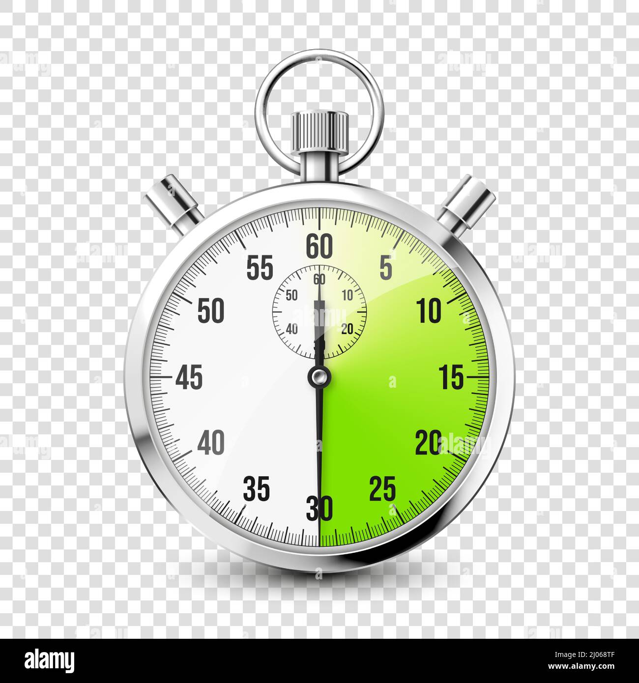 Realistic Classic Stopwatch Icon Shiny Metal Chronometer Time Counter 