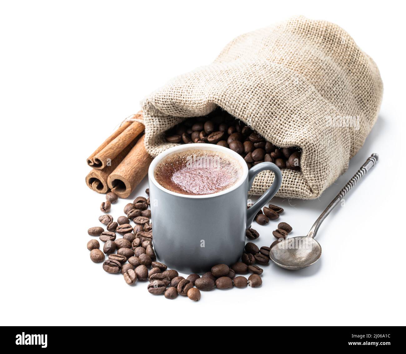 Fresh made coffee in small coffee cup isolated on white Stock Photo Alamy