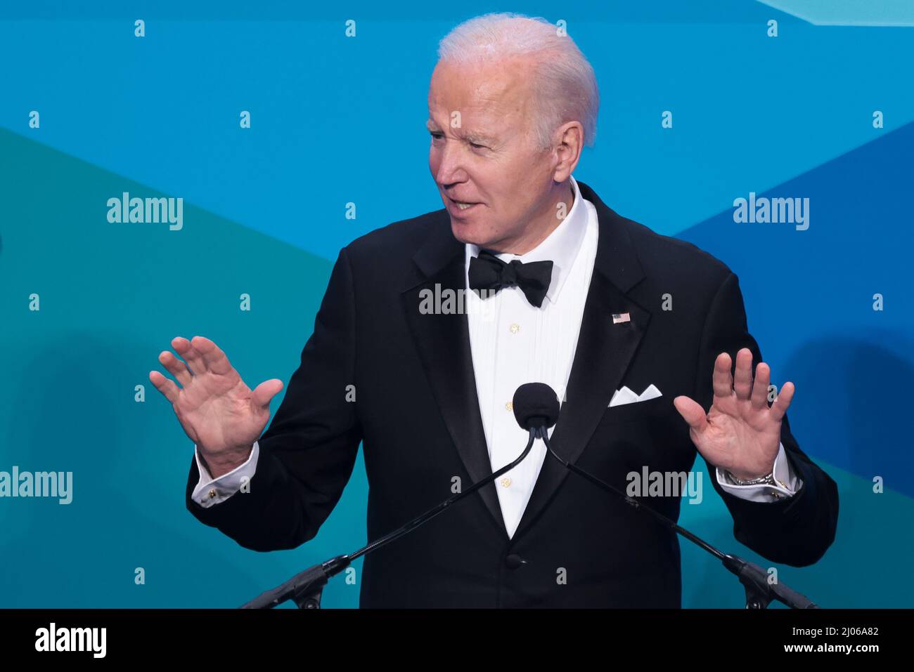 Washington, USA. 16th Mar, 2022. President Joe Biden speaks during the Ireland Funds 30thÊNational Gala at the National Building Museum in Washington, DC on March 16, 2022. (Photo by Oliver Contreras/Sipa USA) Credit: Sipa USA/Alamy Live News Stock Photo