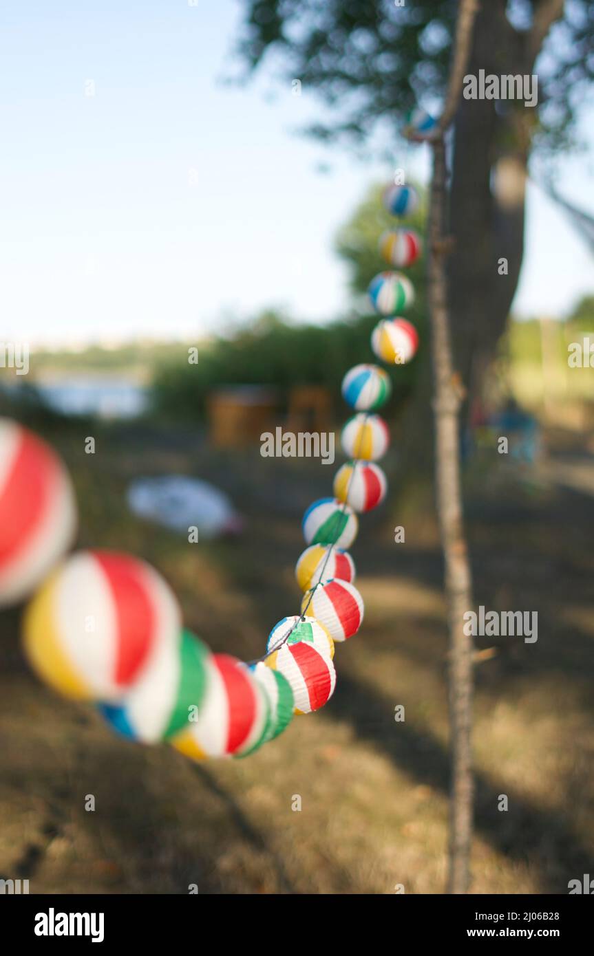Beach Ball Lanterns at Seaside Camp Stock Photo Alamy